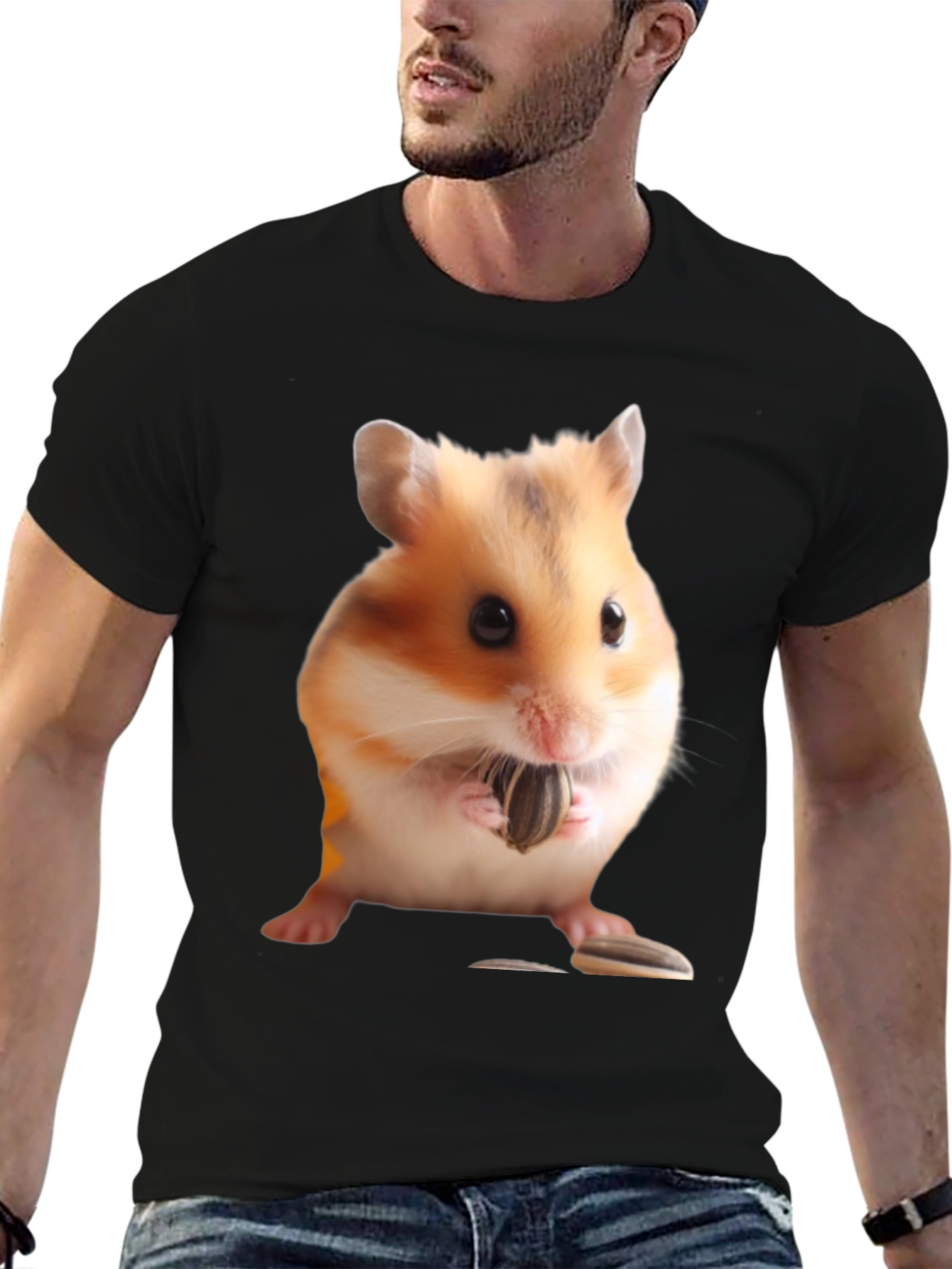 Hamster Seed Graphic T-Shirt Mens Black Tee