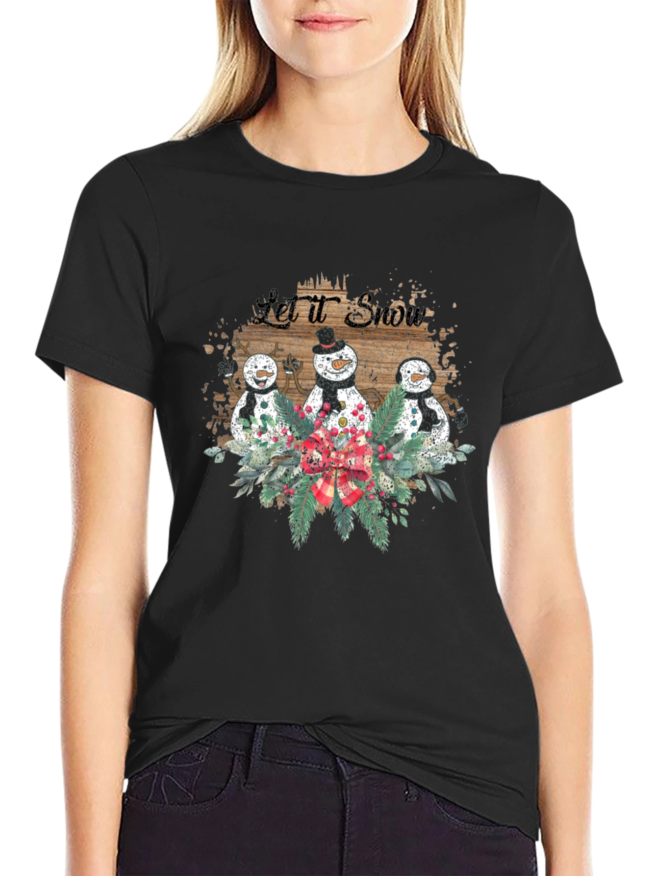 Festive Snowman Let It Snow Christmas T-Shirt
