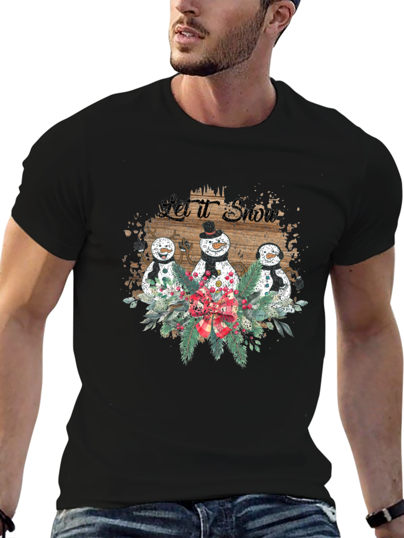 Festive Snowman Let It Snow Christmas T-Shirt