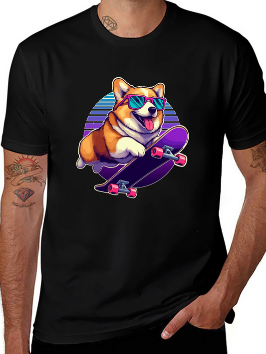 Corgi Skateboard T-Shirt - Cool Dog Tee