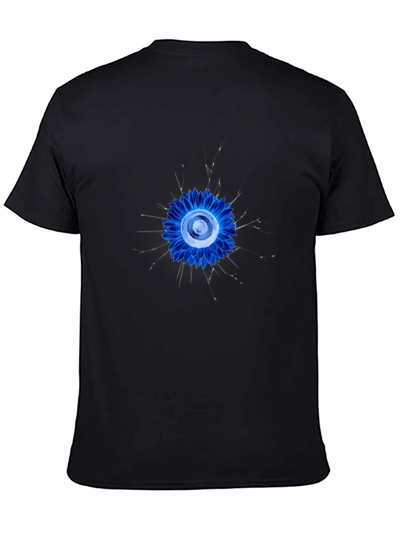 Abstract Blue Flower Graphic Black T-Shirt