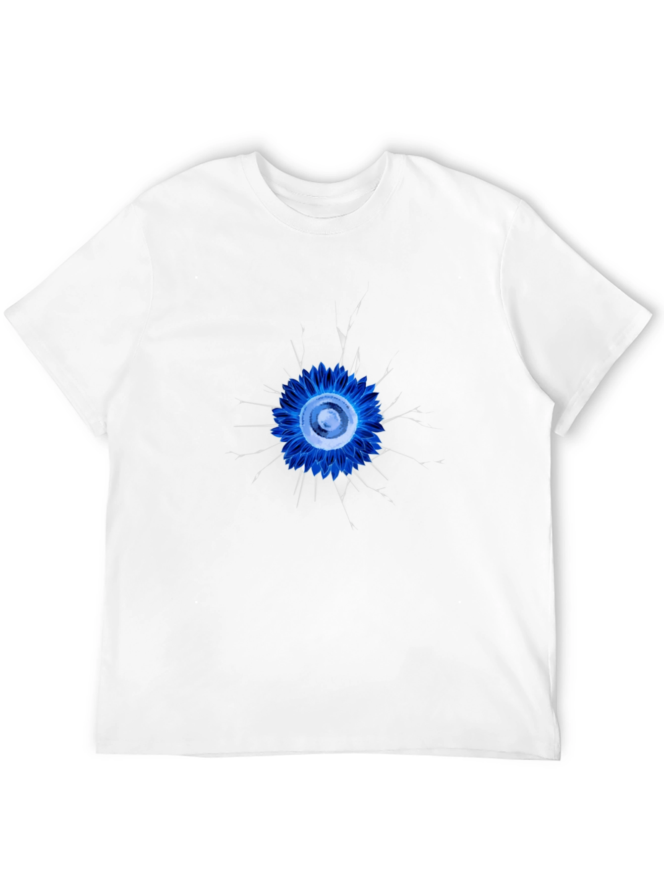 Abstract Blue Flower Graphic Black T-Shirt