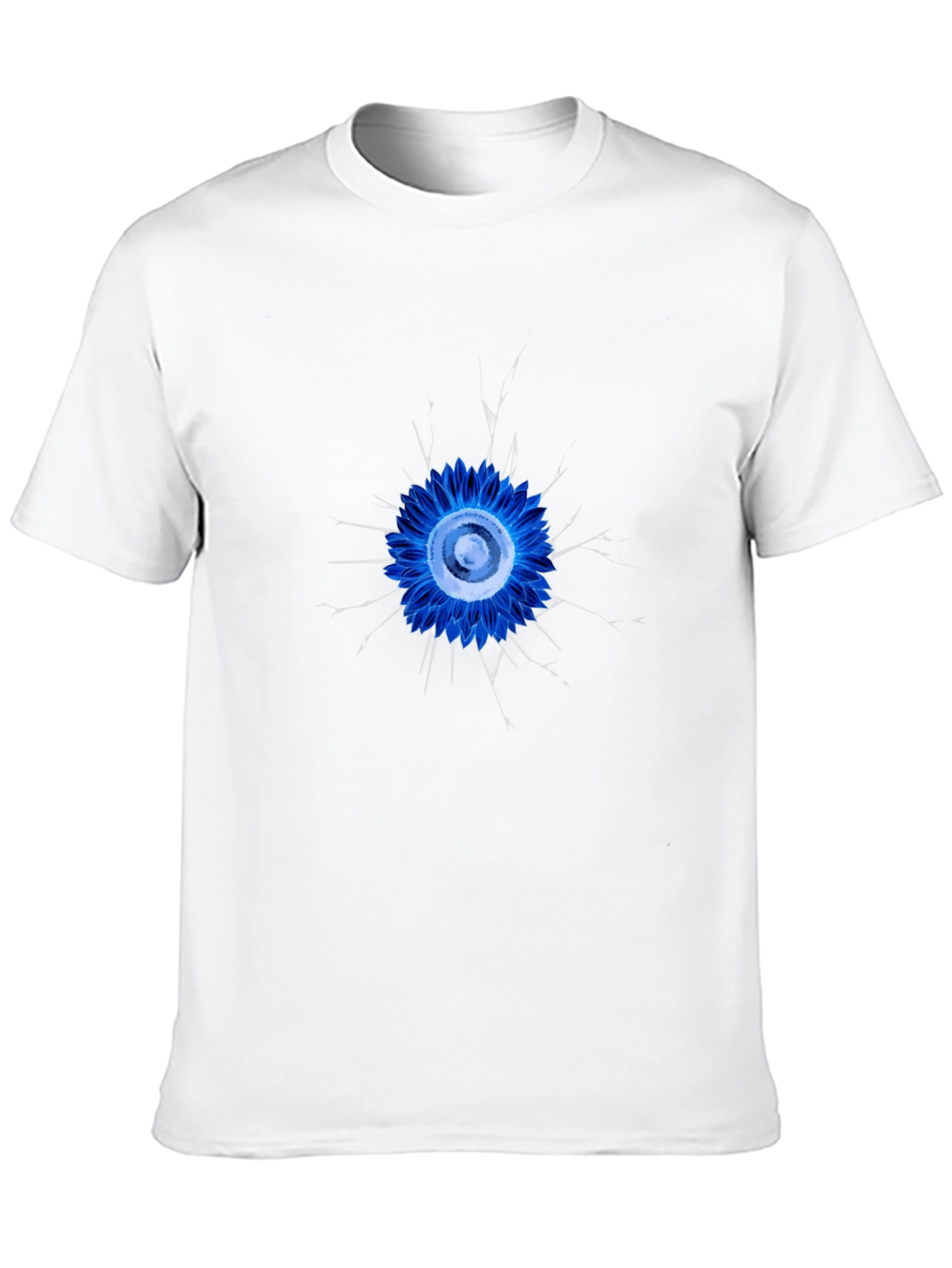 Abstract Blue Flower Graphic Black T-Shirt