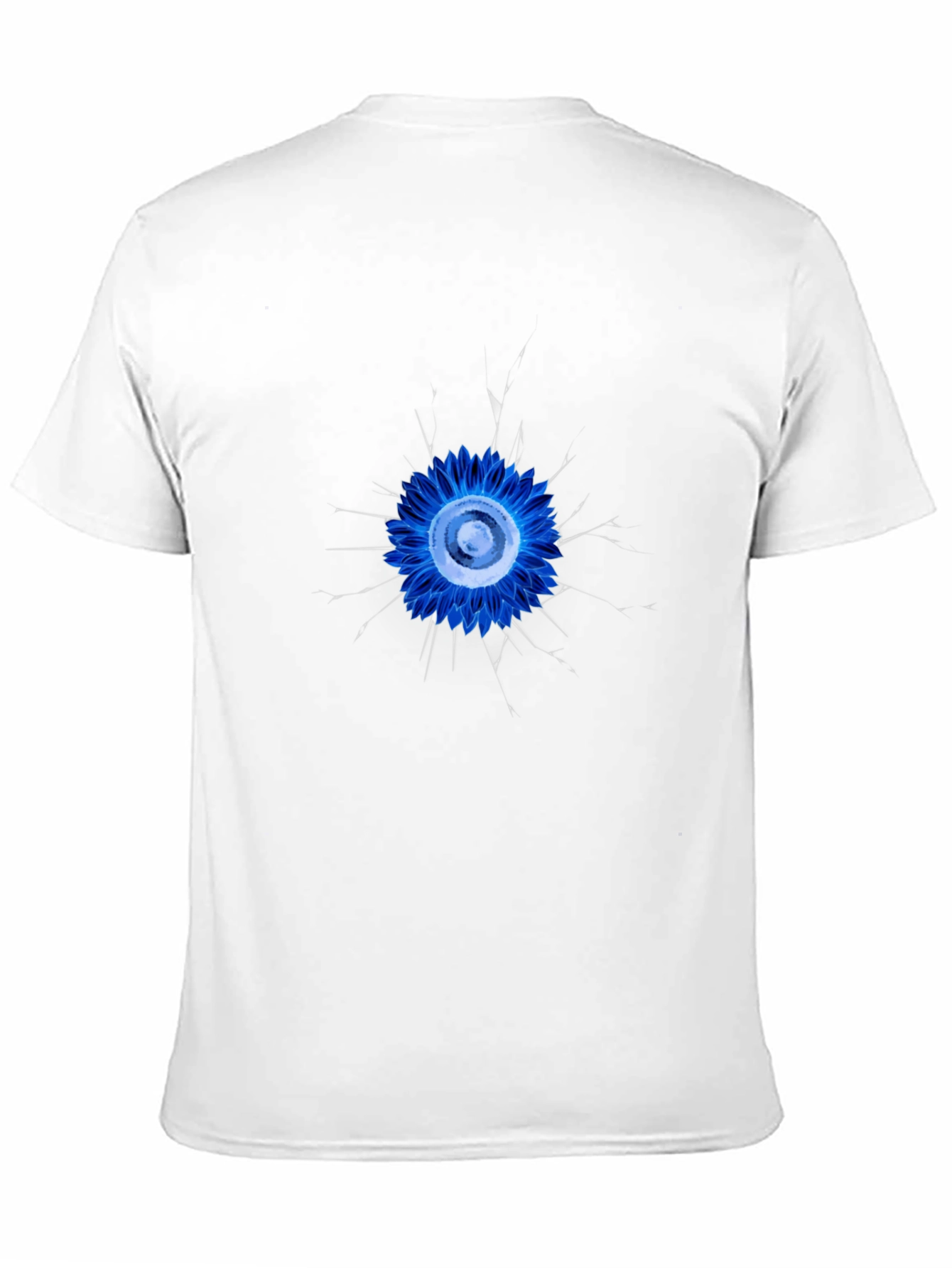 Abstract Blue Flower Graphic Black T-Shirt