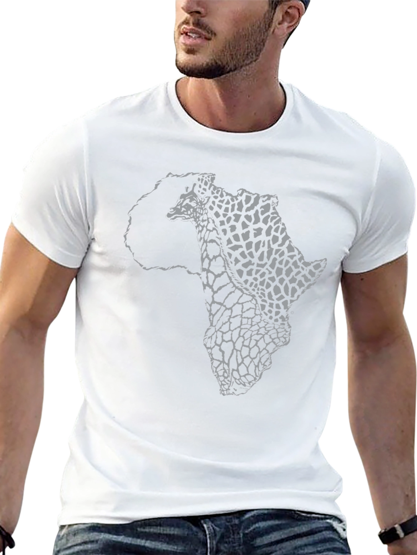 Africa Giraffe Print Black T-Shirt
