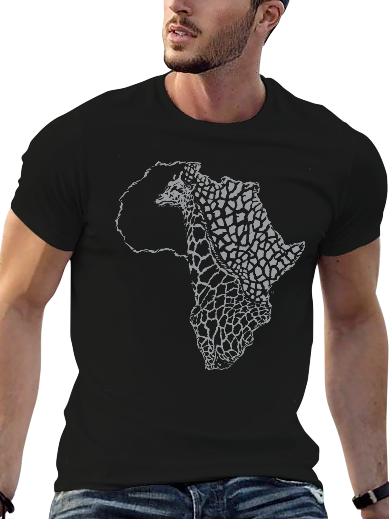 Africa Giraffe Print Black T-Shirt