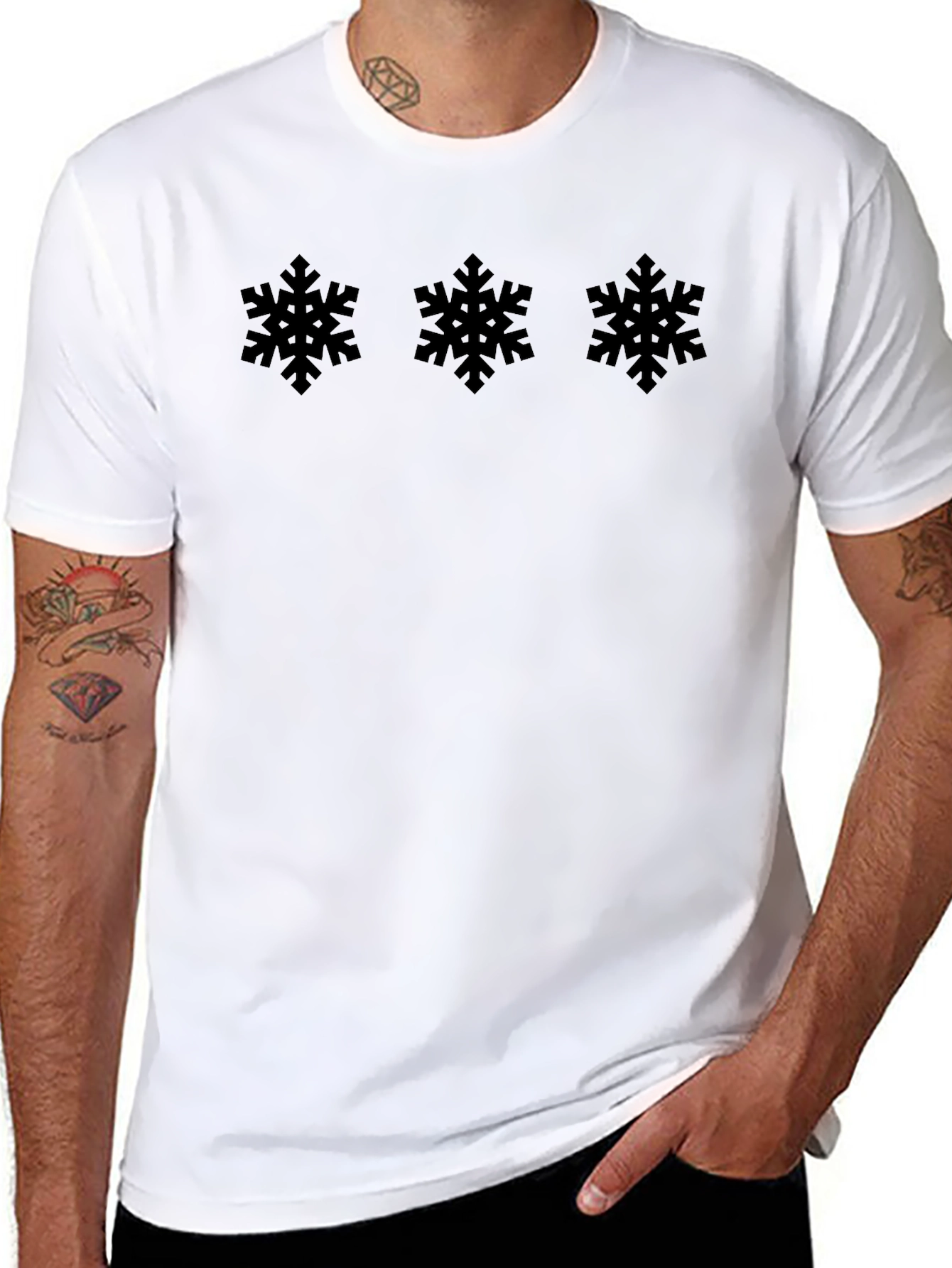 Black Snowflake Patterned T-Shirt