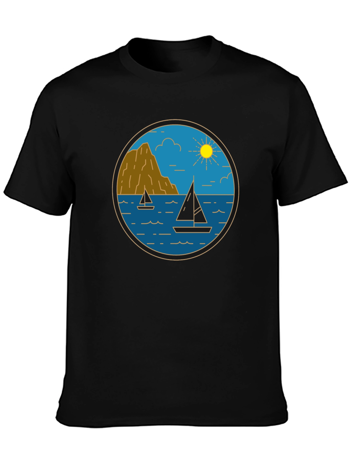 Nautical Sailboat Graphic Tee - Black Cotton T-Shirt