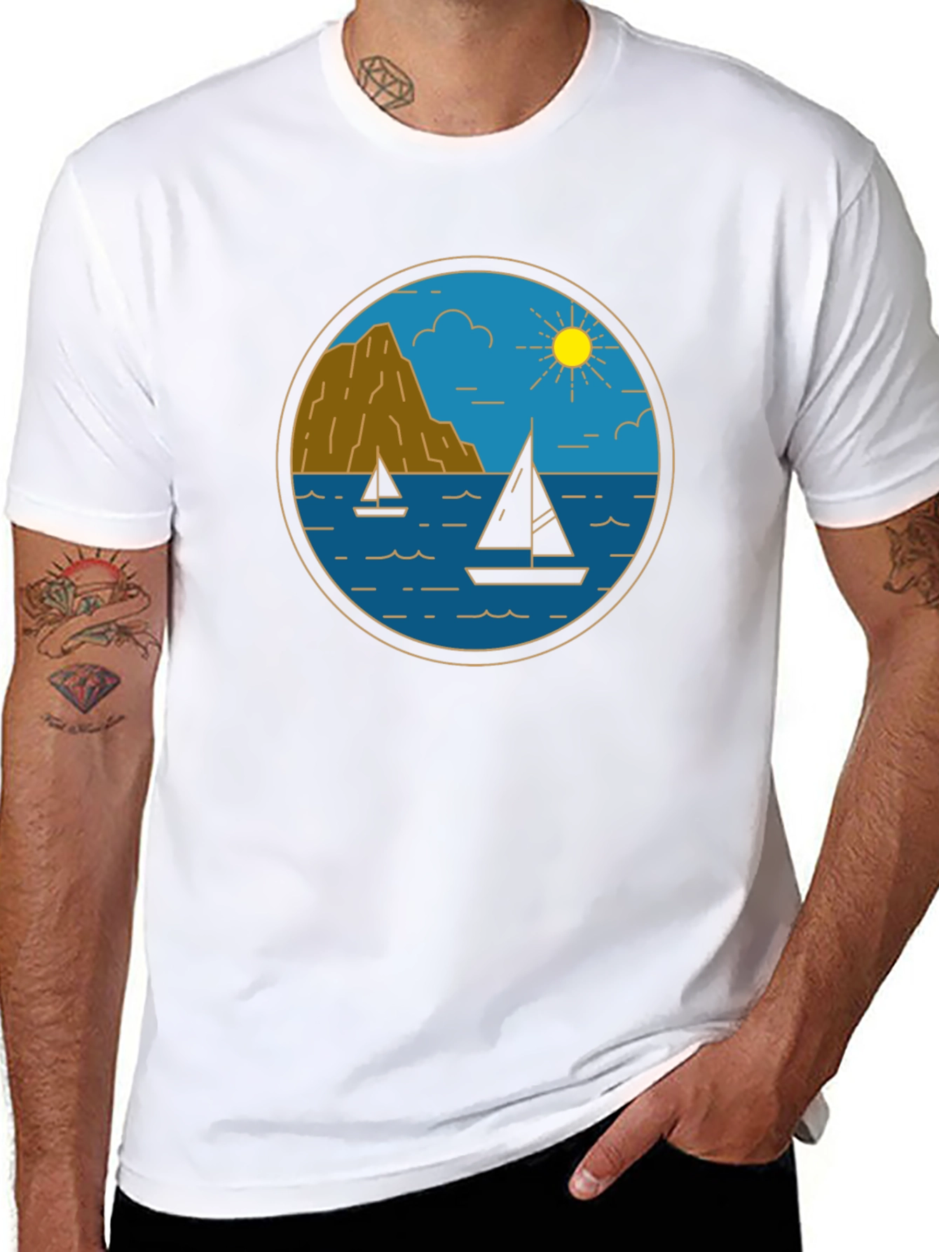 Nautical Sailboat Graphic Tee - Black Cotton T-Shirt
