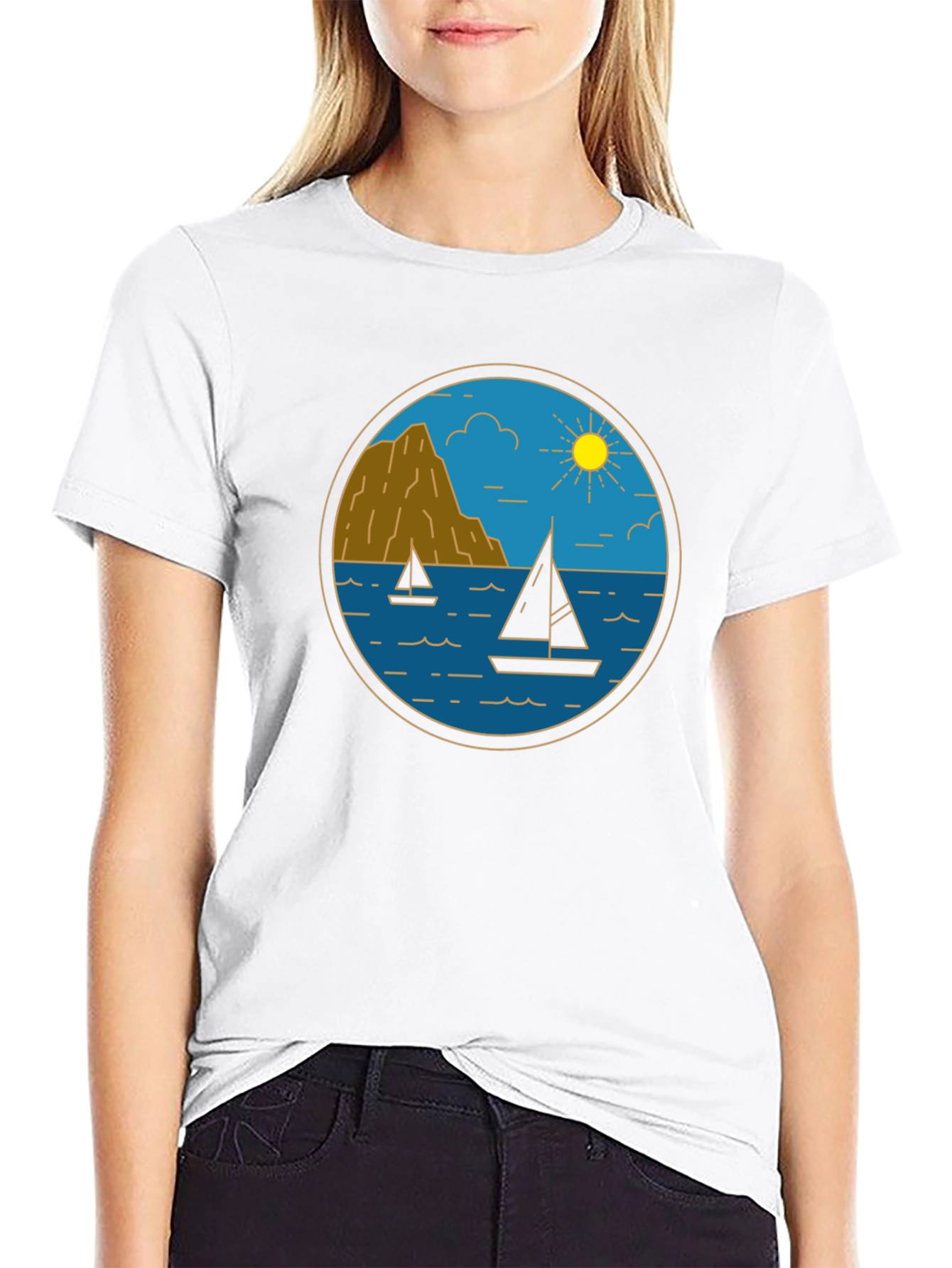 Nautical Sailboat Graphic Tee - Black Cotton T-Shirt