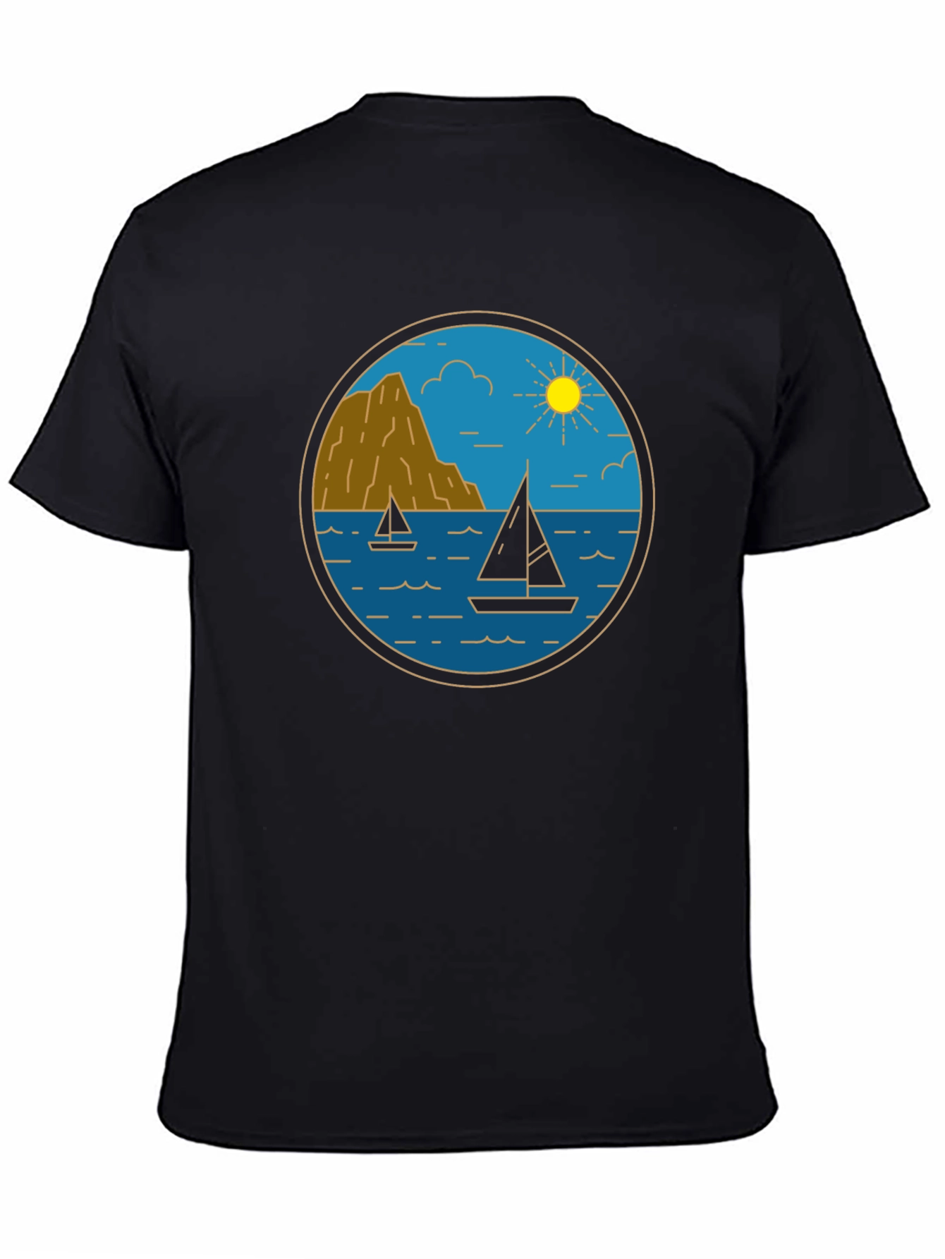 Nautical Sailboat Graphic Tee - Black Cotton T-Shirt