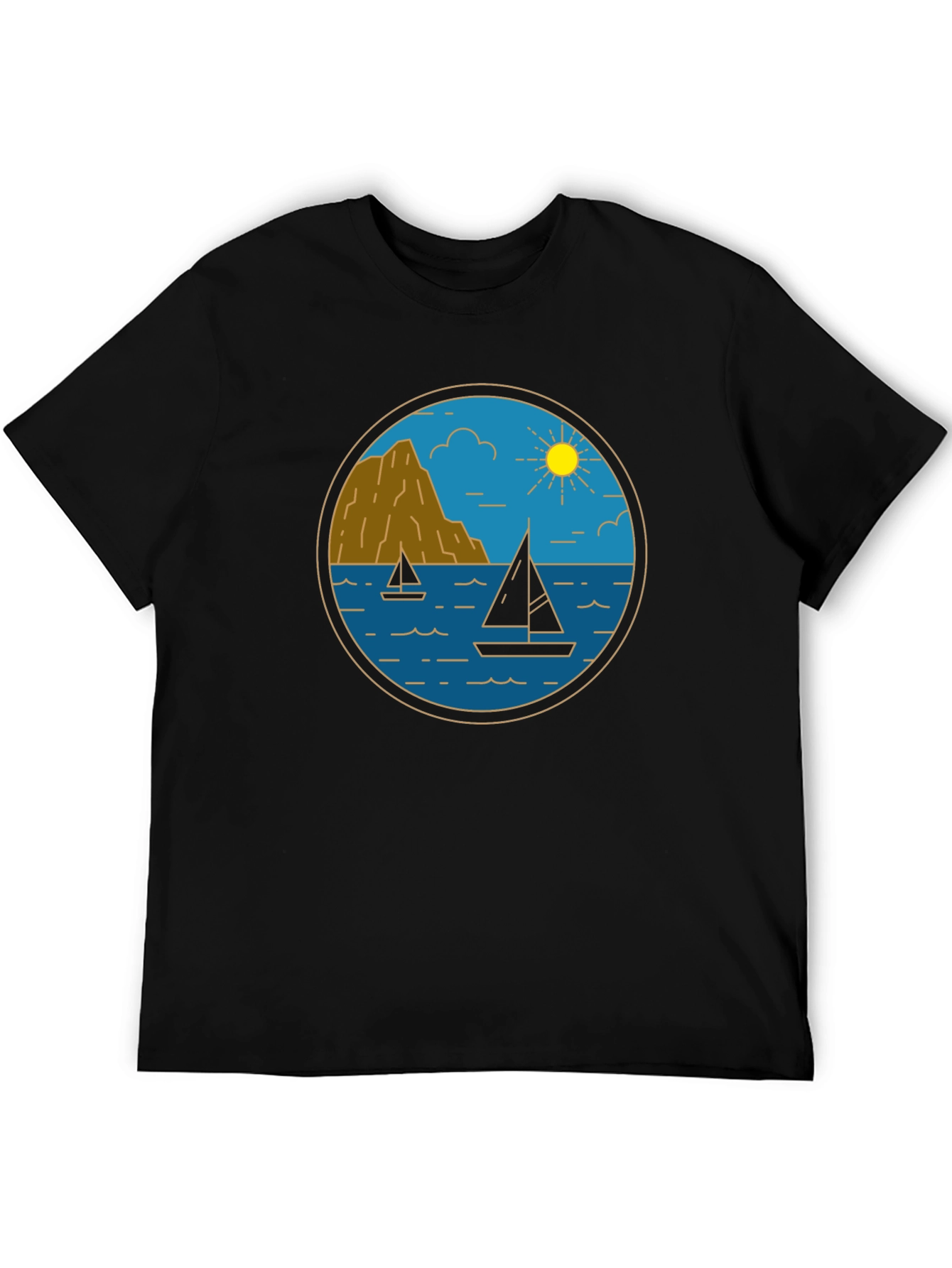 Nautical Sailboat Graphic Tee - Black Cotton T-Shirt