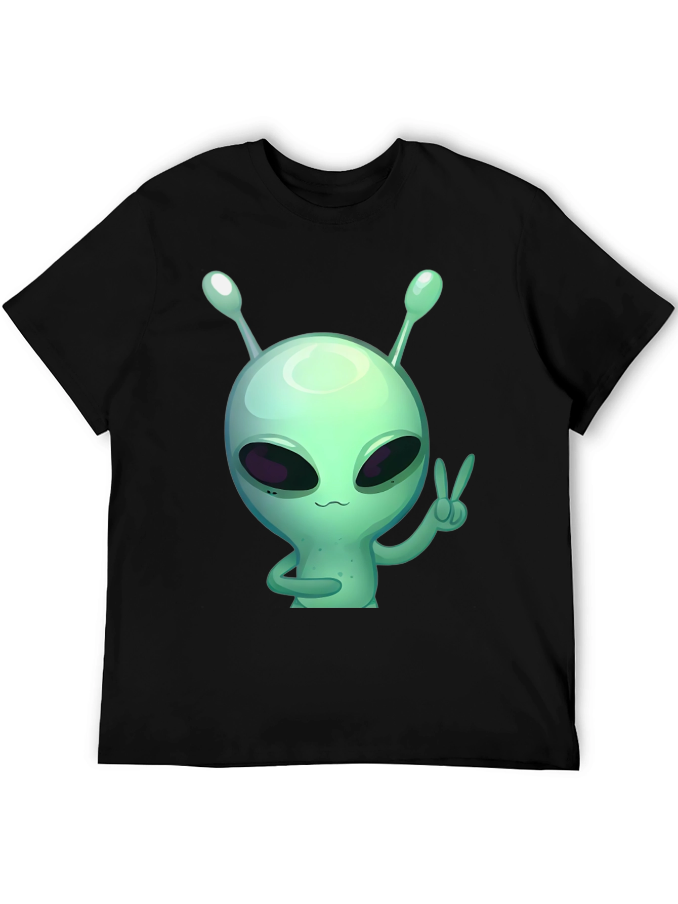 Alien Peace Sign Graphic Tee - Black Cotton T-Shirt
