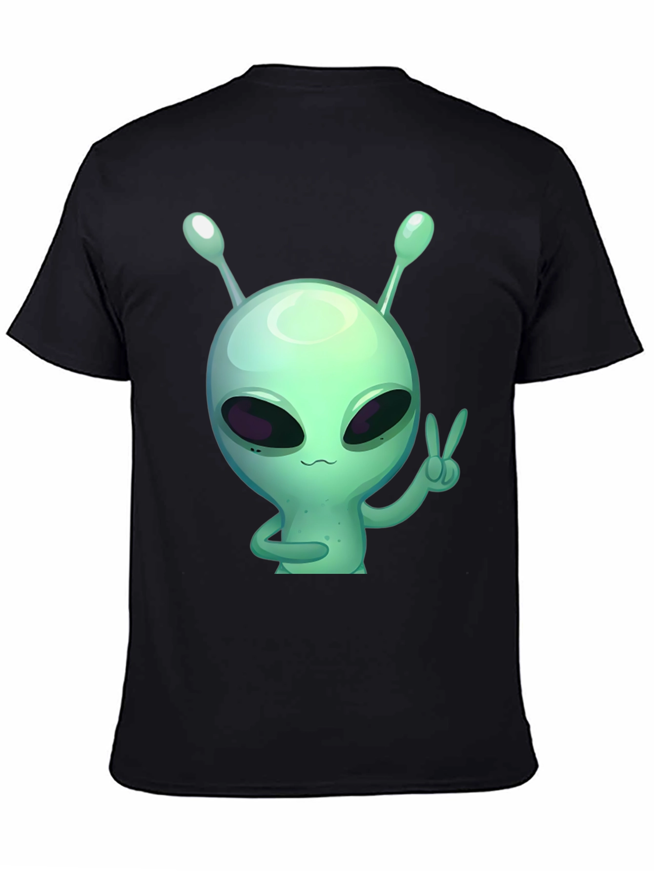 Alien Peace Sign Graphic Tee - Black Cotton T-Shirt