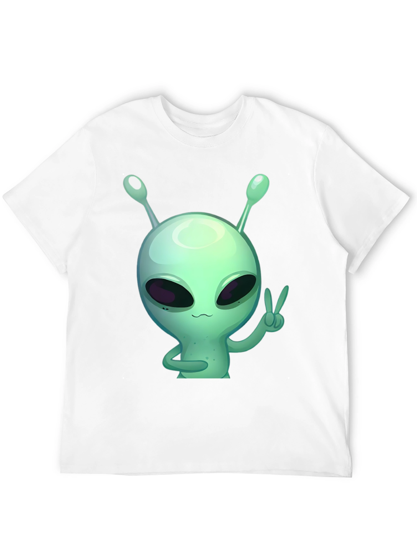 Alien Peace Sign Graphic Tee - Black Cotton T-Shirt