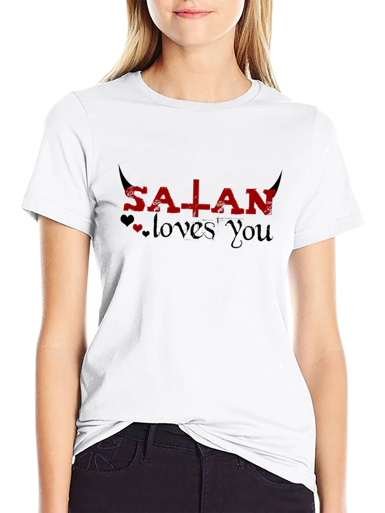 Satan Loves You Graphic Tee - Black Unisex T-Shirt