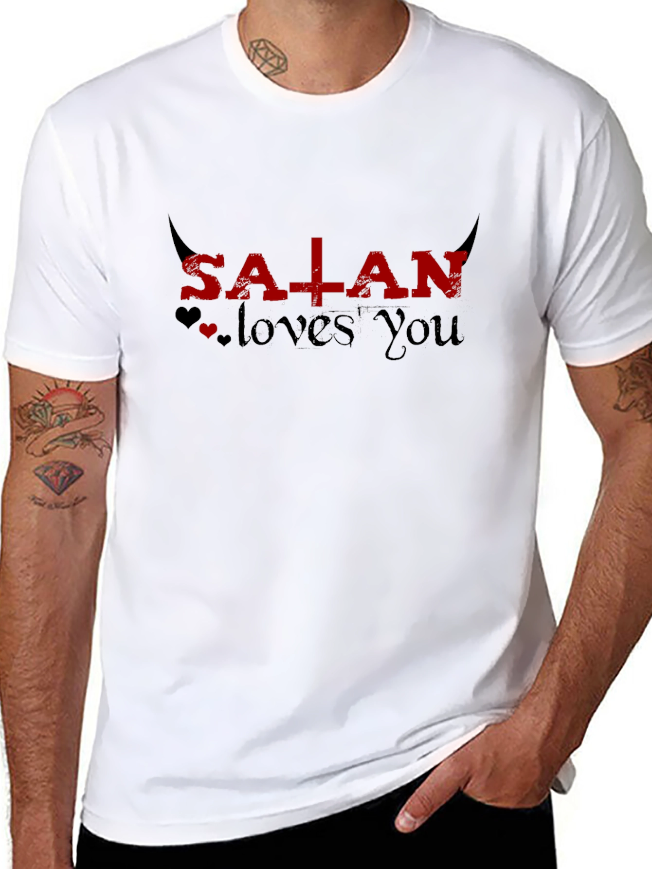 Satan Loves You Graphic Tee - Black Unisex T-Shirt