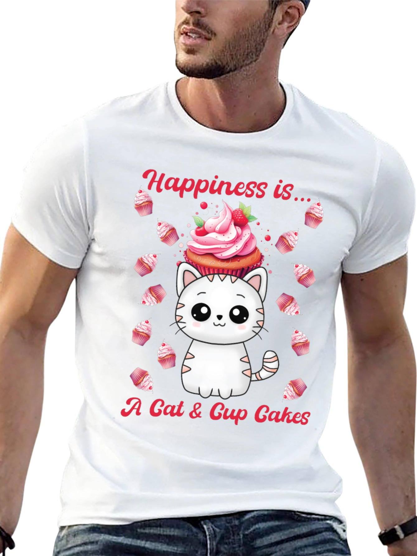 Cat & Cupcake Graphic Tee - Happiness Is...