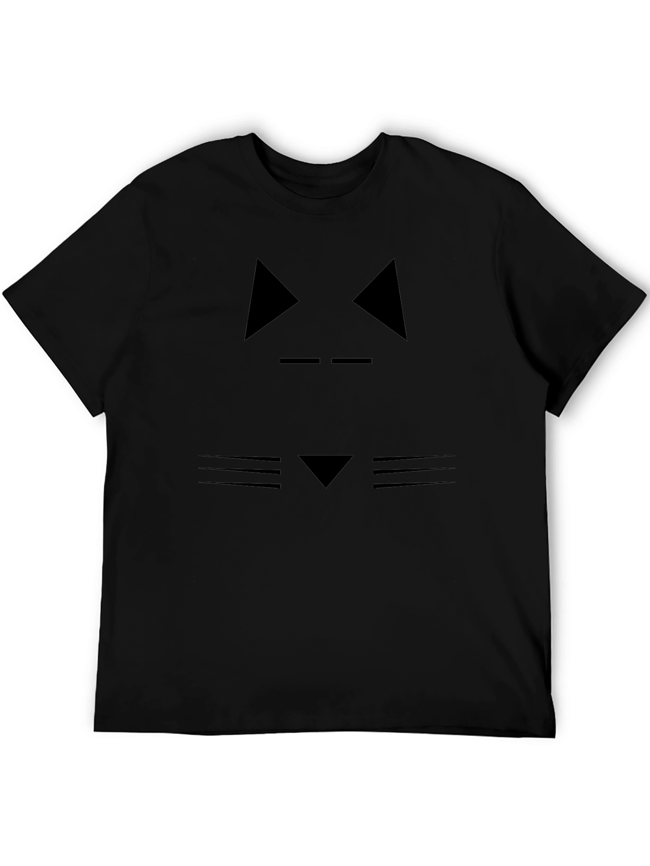 Abstract Cat Face Graphic Black T-Shirt