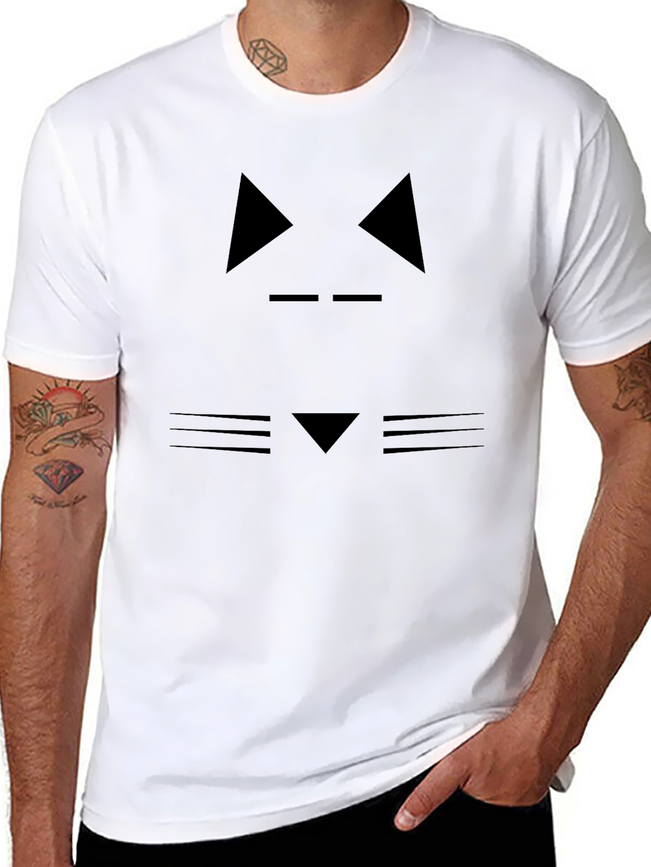 Abstract Cat Face Graphic Black T-Shirt