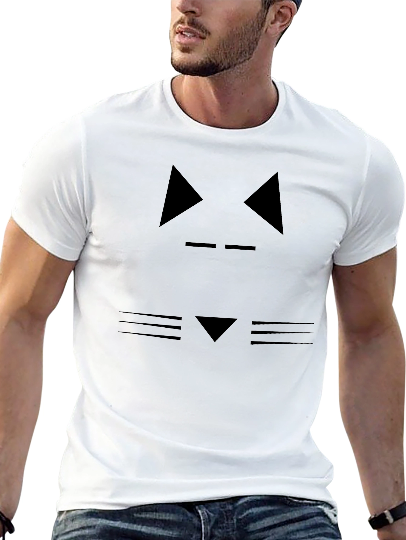 Abstract Cat Face Graphic Black T-Shirt