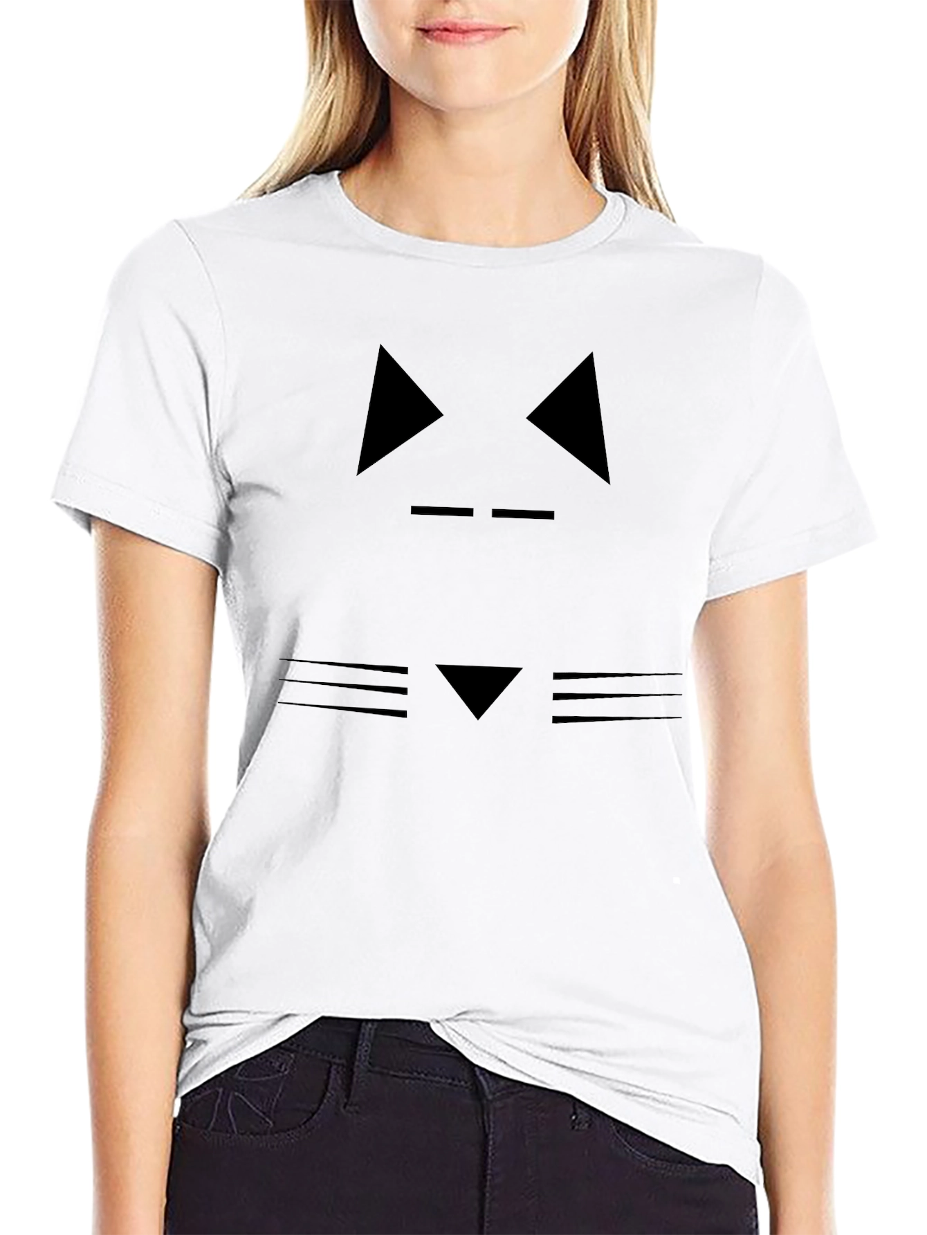 Abstract Cat Face Graphic Black T-Shirt