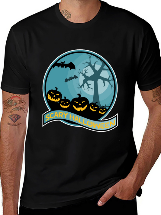 Scary Halloween T-Shirt - Pumpkin Bats Tree