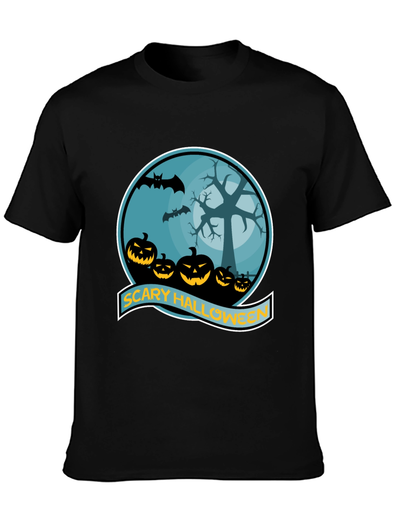 Scary Halloween T-Shirt - Pumpkin Bats Tree