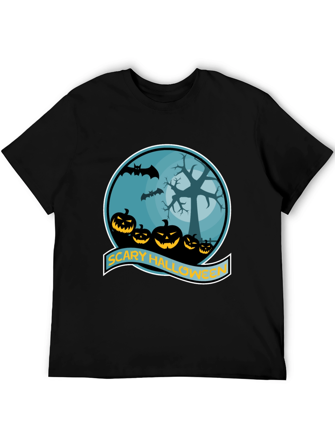 Scary Halloween T-Shirt - Pumpkin Bats Tree