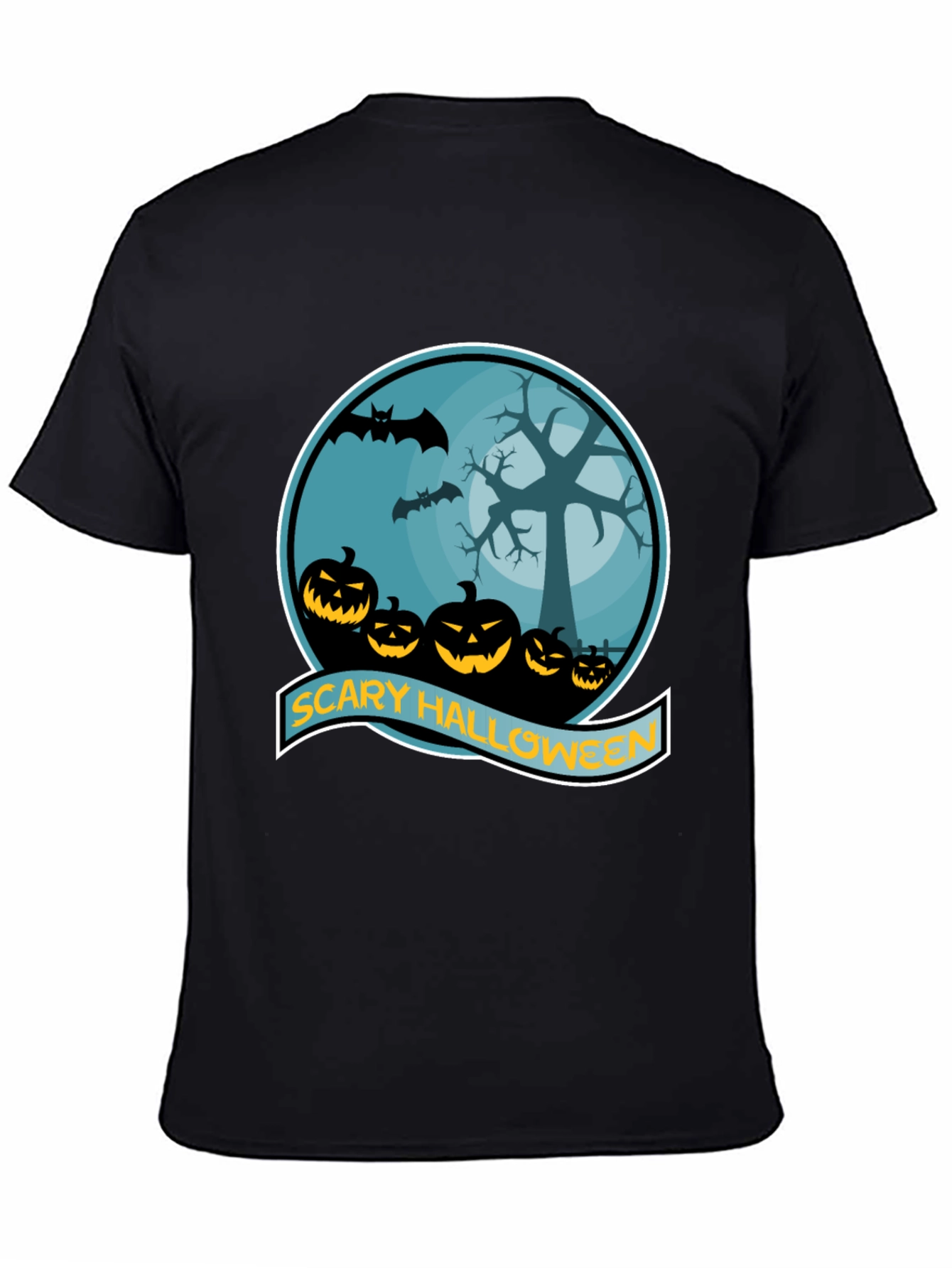 Scary Halloween T-Shirt - Pumpkin Bats Tree