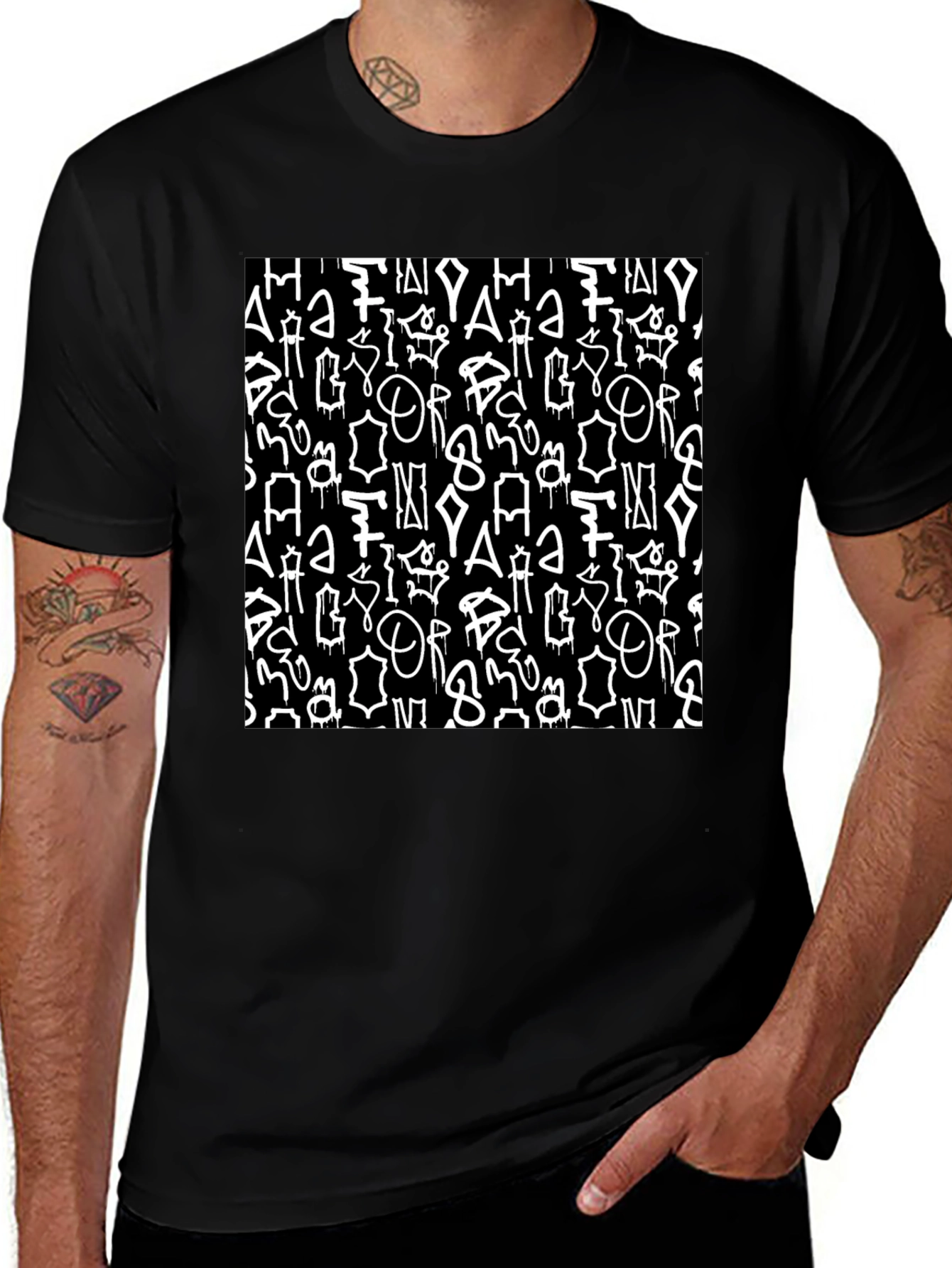 Abstract Graffiti Print Black T-Shirt