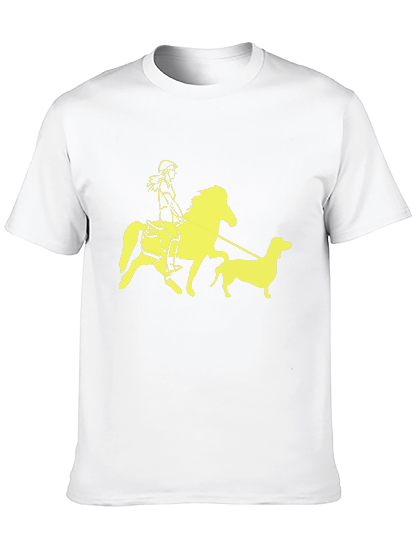 Black T-Shirt with Horse Rider and Dog Graphic