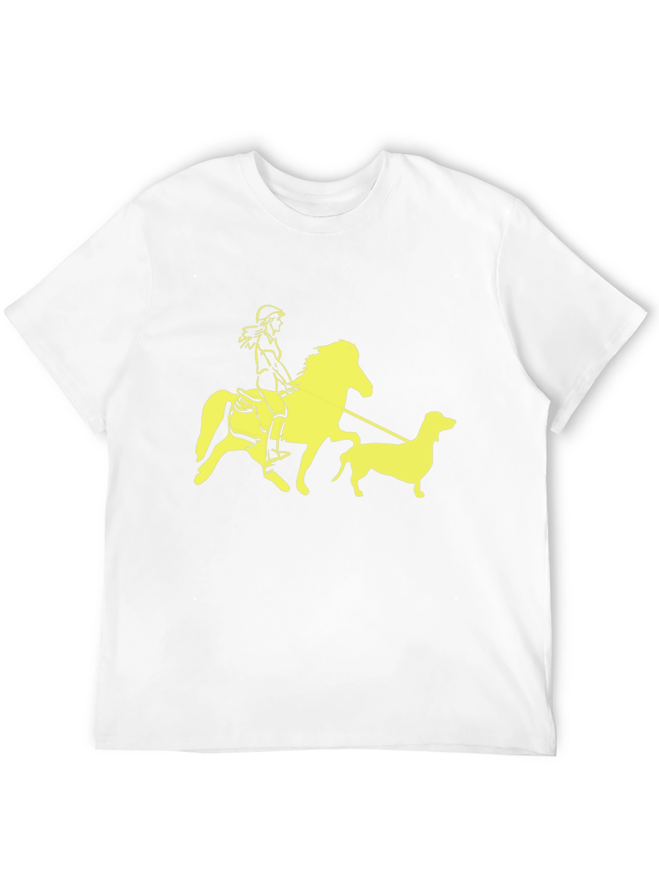 Black T-Shirt with Horse Rider and Dog Graphic