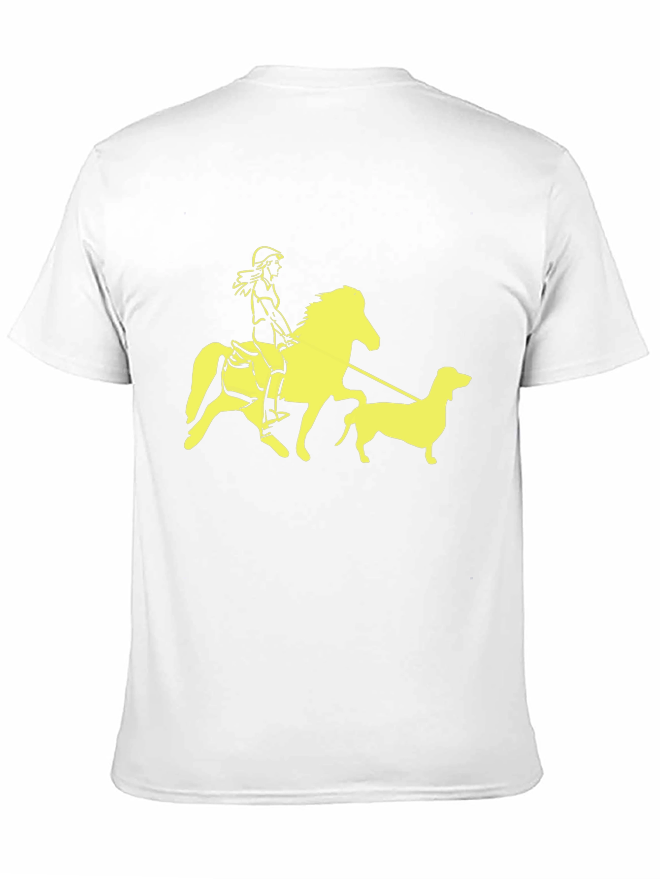 Black T-Shirt with Horse Rider and Dog Graphic