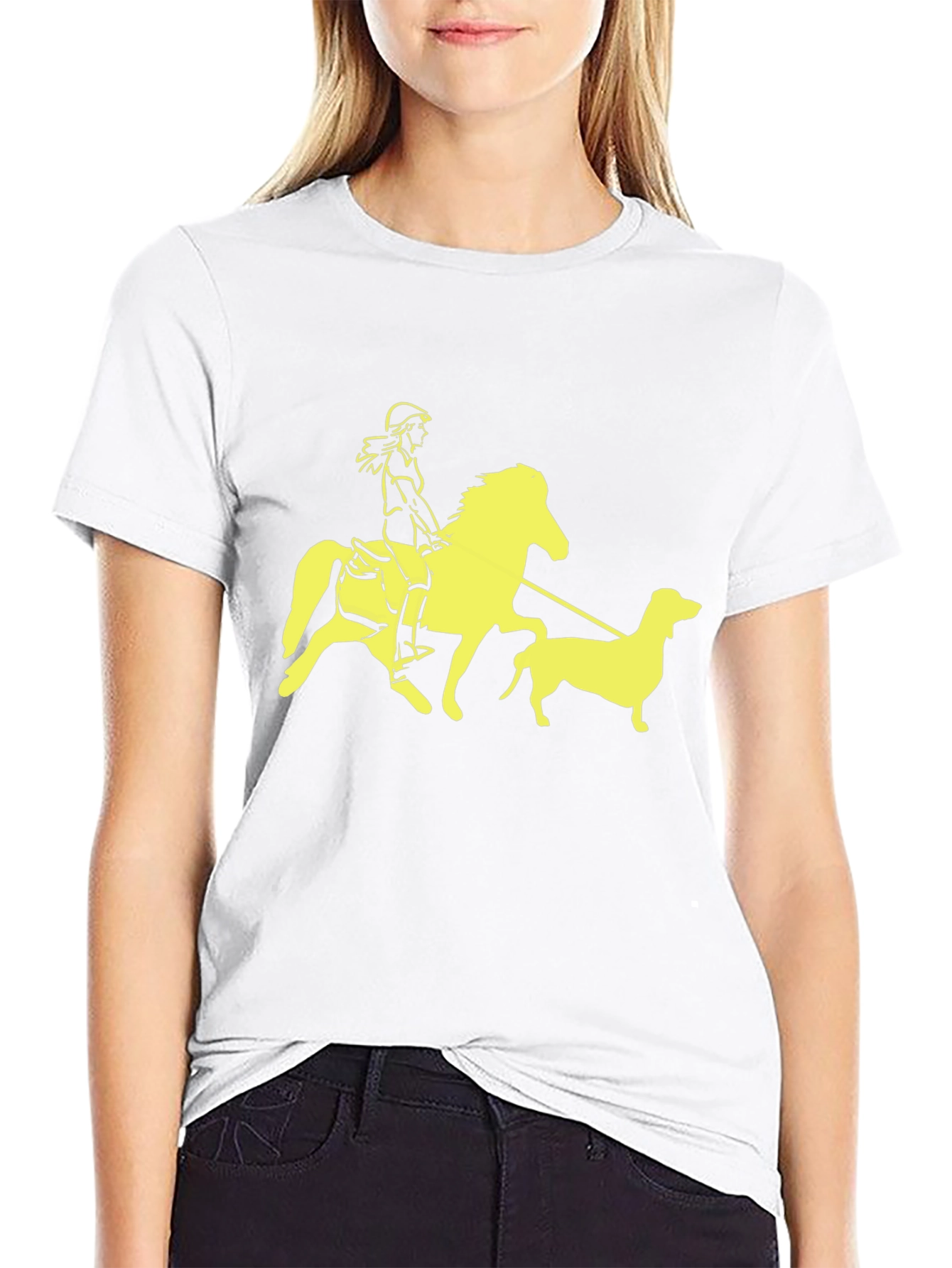Black T-Shirt with Horse Rider and Dog Graphic