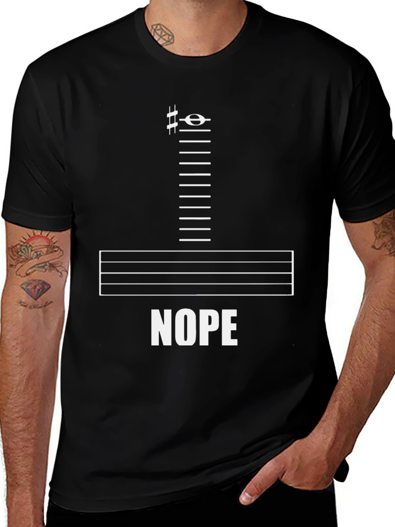 Music Lovers Nope T-Shirt - Bass Clef Funny Tee