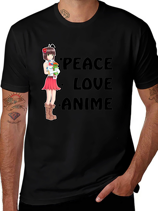 Peace Love Anime Black T-Shirt