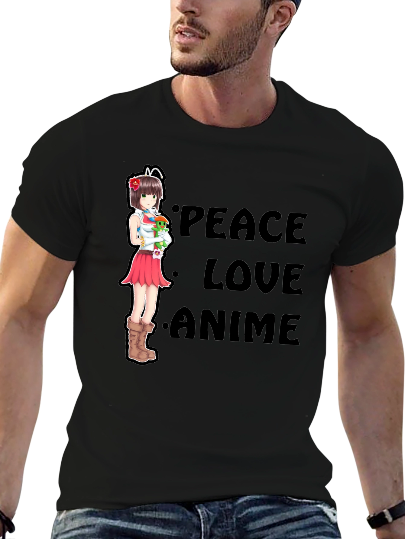 Peace Love Anime Black T-Shirt