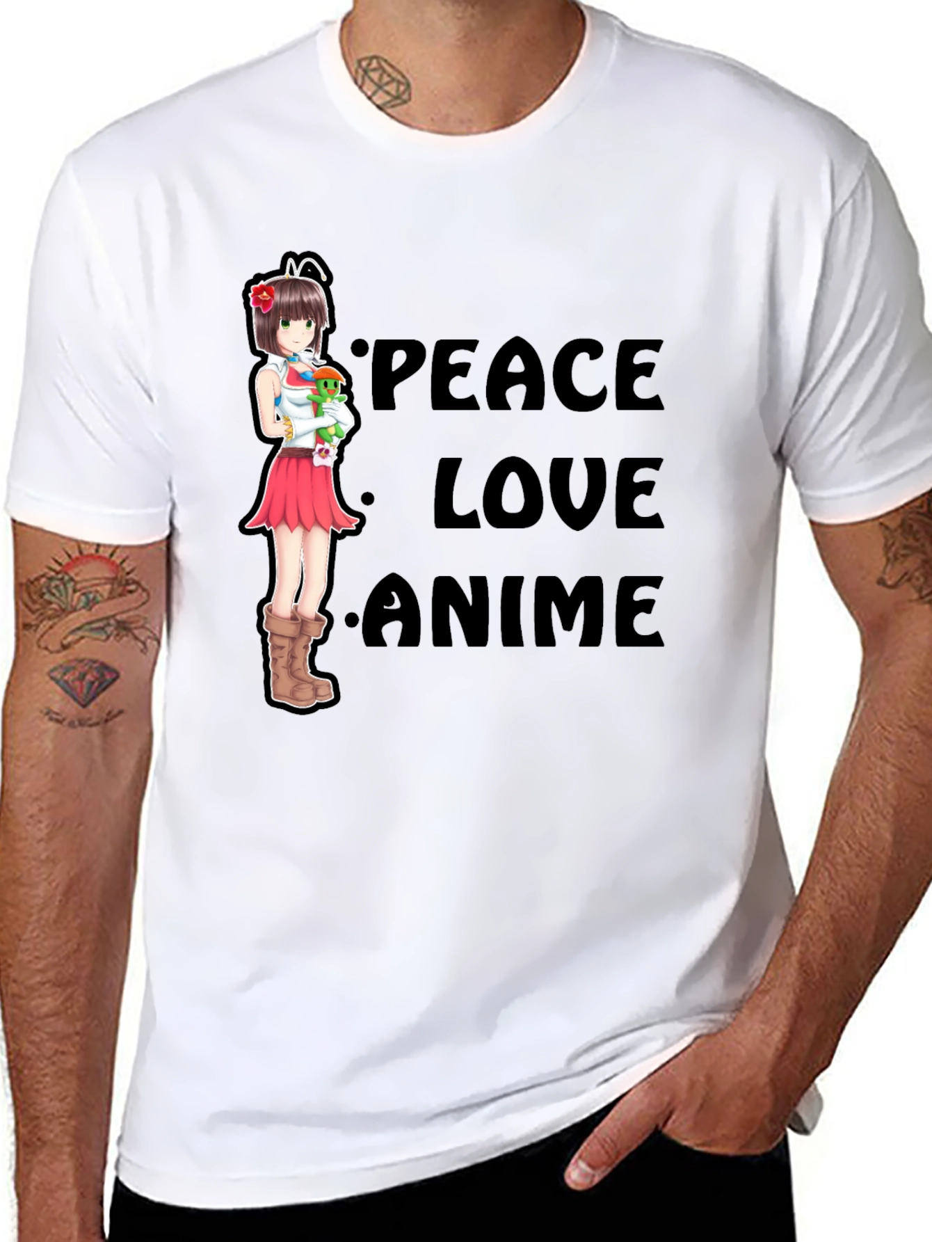 Peace Love Anime Black T-Shirt
