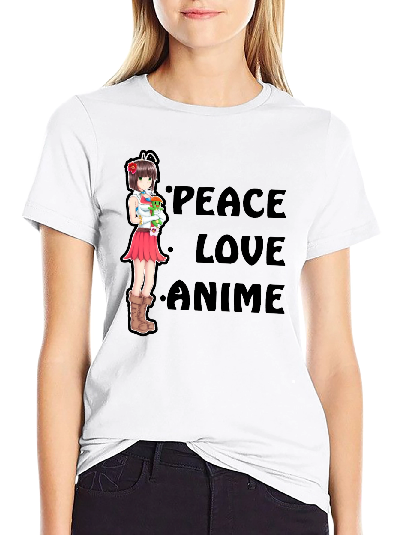 Peace Love Anime Black T-Shirt