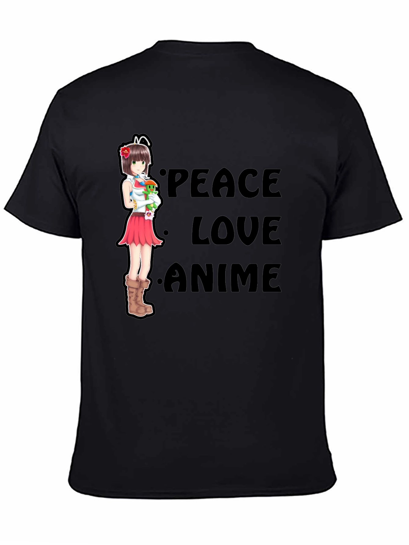 Peace Love Anime Black T-Shirt
