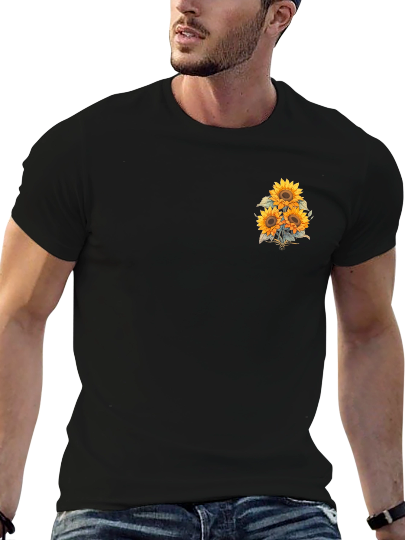 Sunflower Graphic T-Shirt - Casual Black Tee