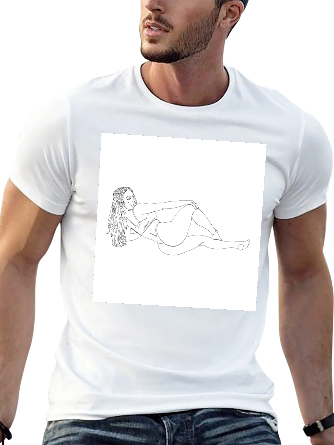 Line Art Woman Graphic Tee - Black Cotton Shirt