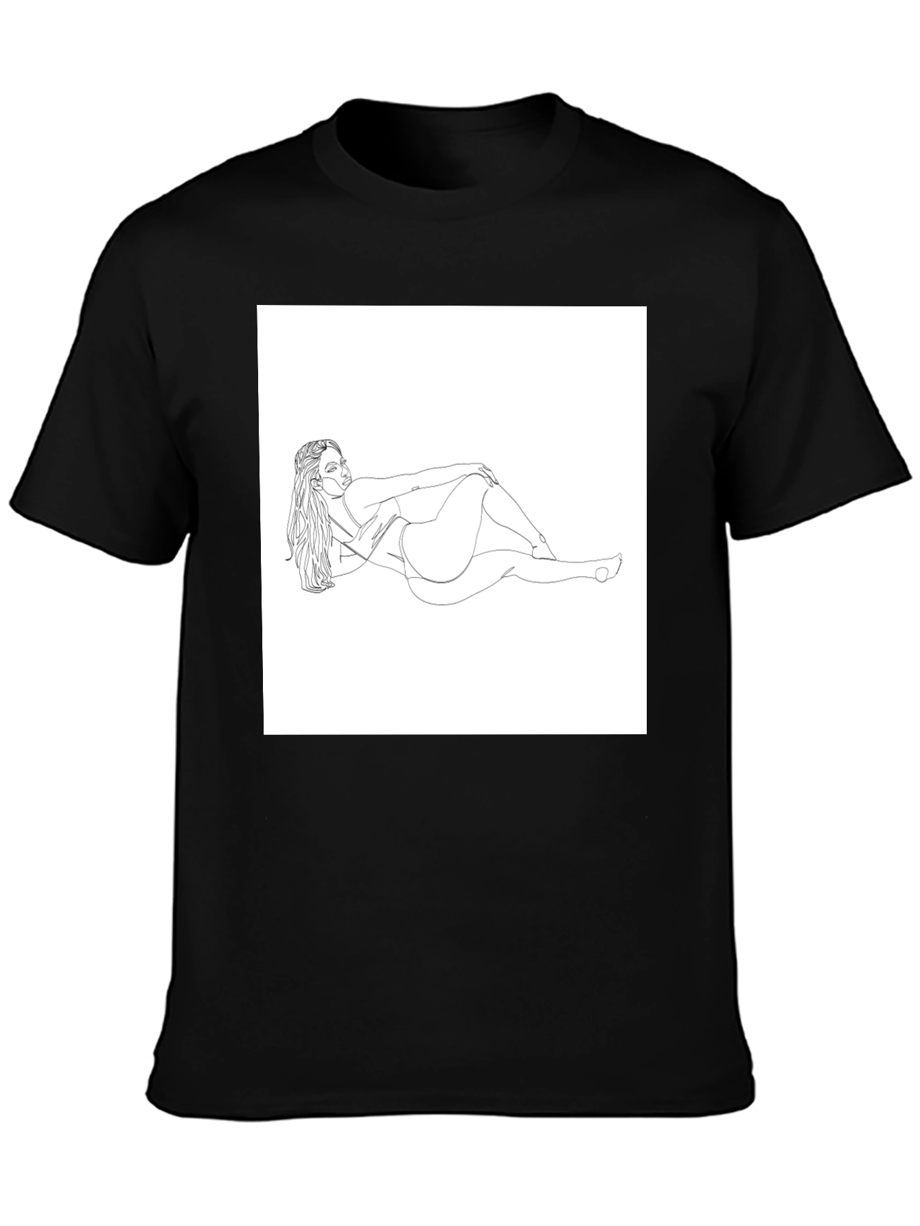 Line Art Woman Graphic Tee - Black Cotton Shirt