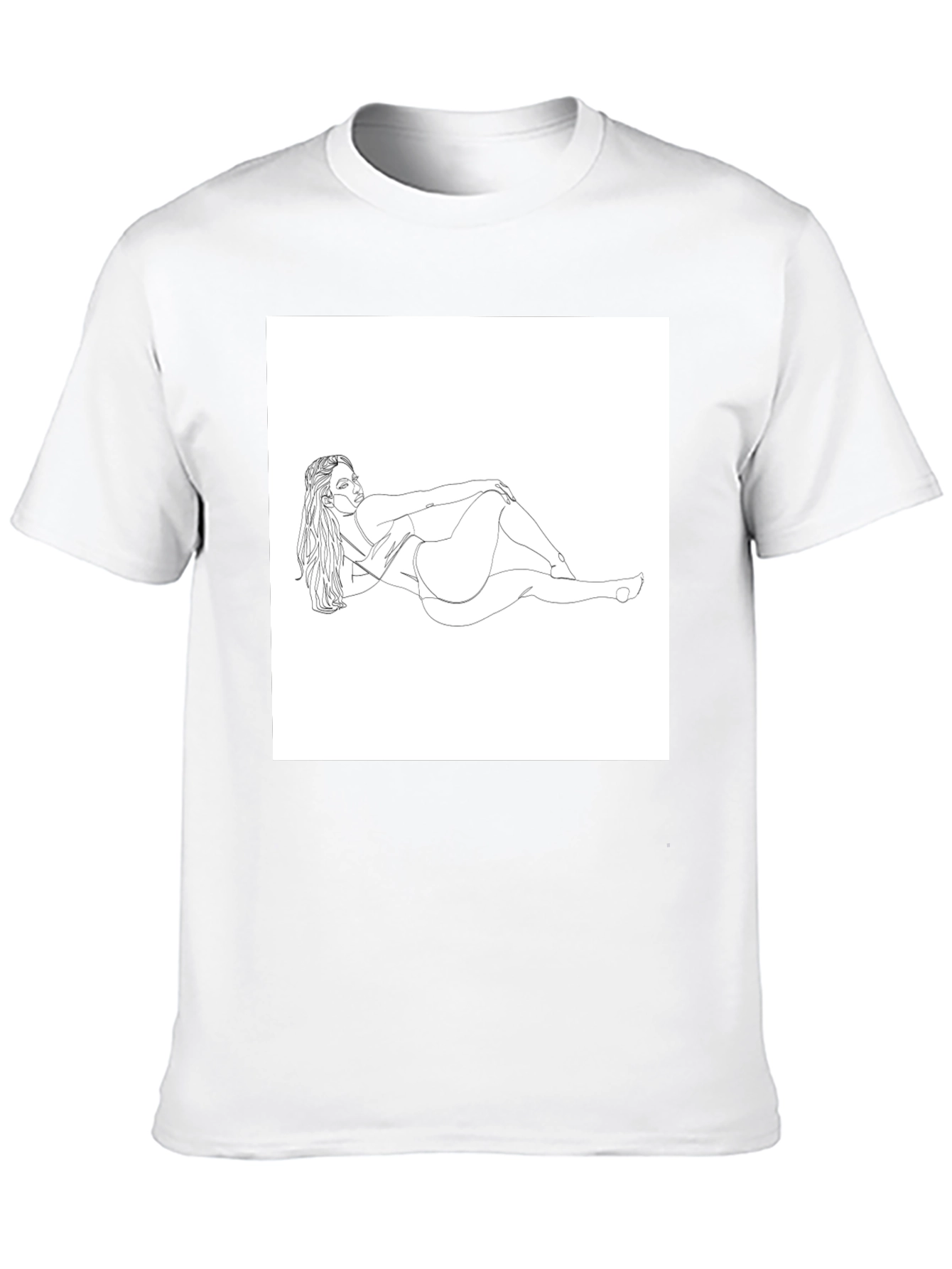 Line Art Woman Graphic Tee - Black Cotton Shirt