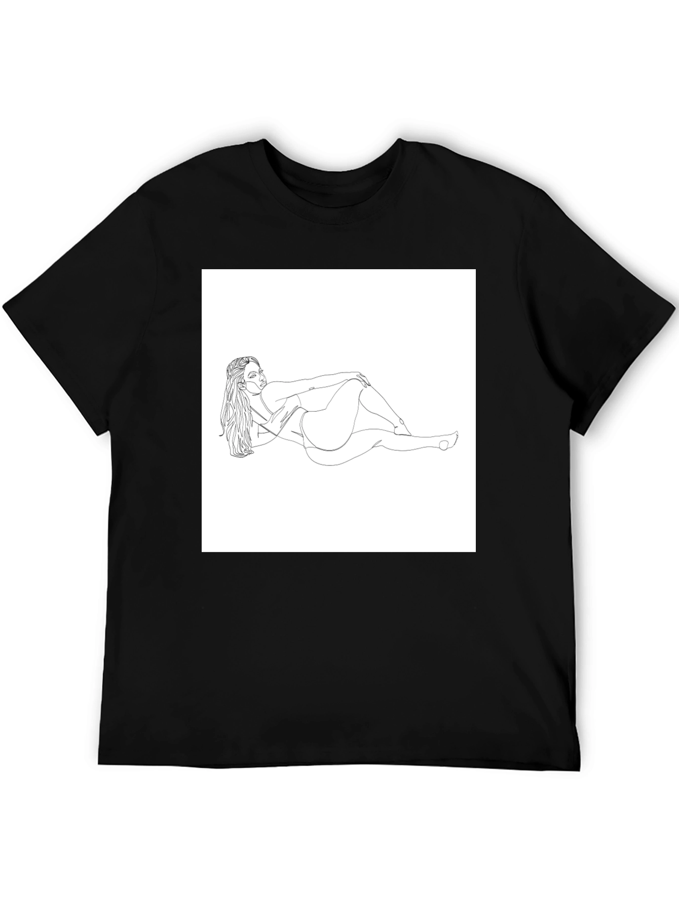 Line Art Woman Graphic Tee - Black Cotton Shirt