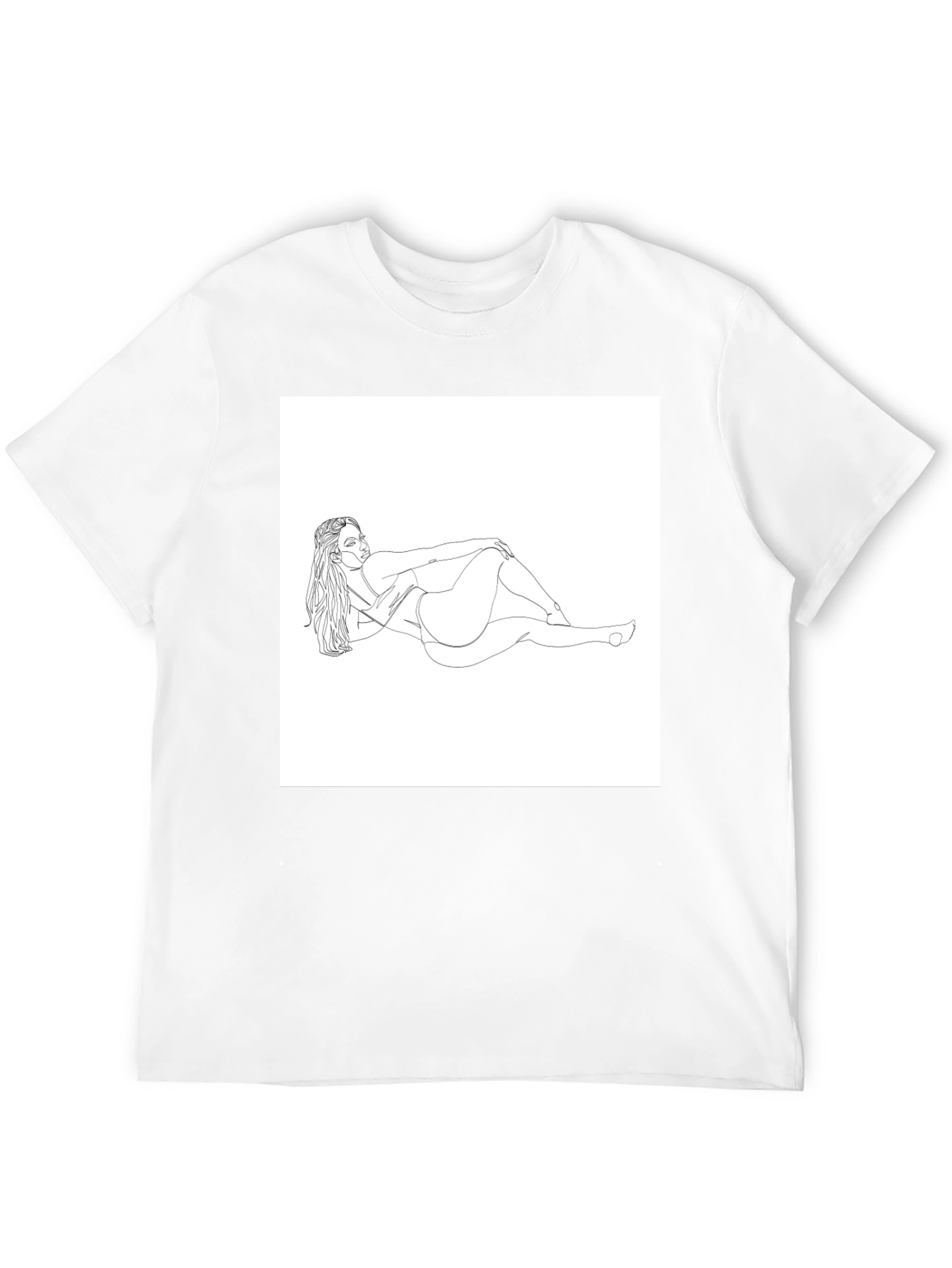 Line Art Woman Graphic Tee - Black Cotton Shirt