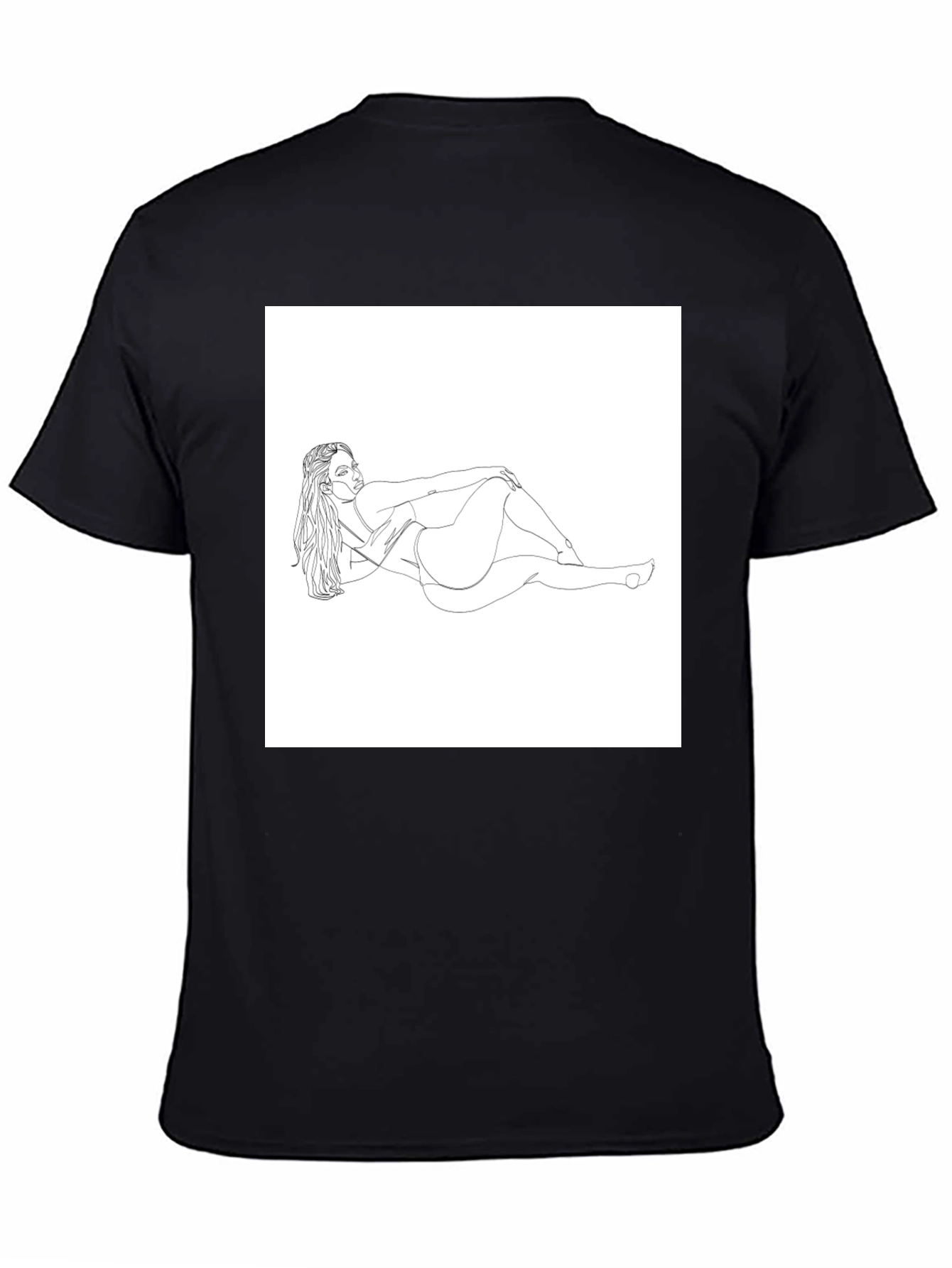 Line Art Woman Graphic Tee - Black Cotton Shirt