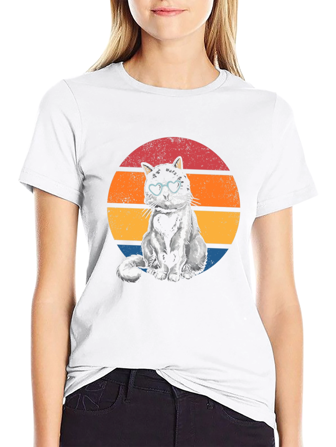 Retro Heart Cat T-Shirt - Cute Pet Lover Tee