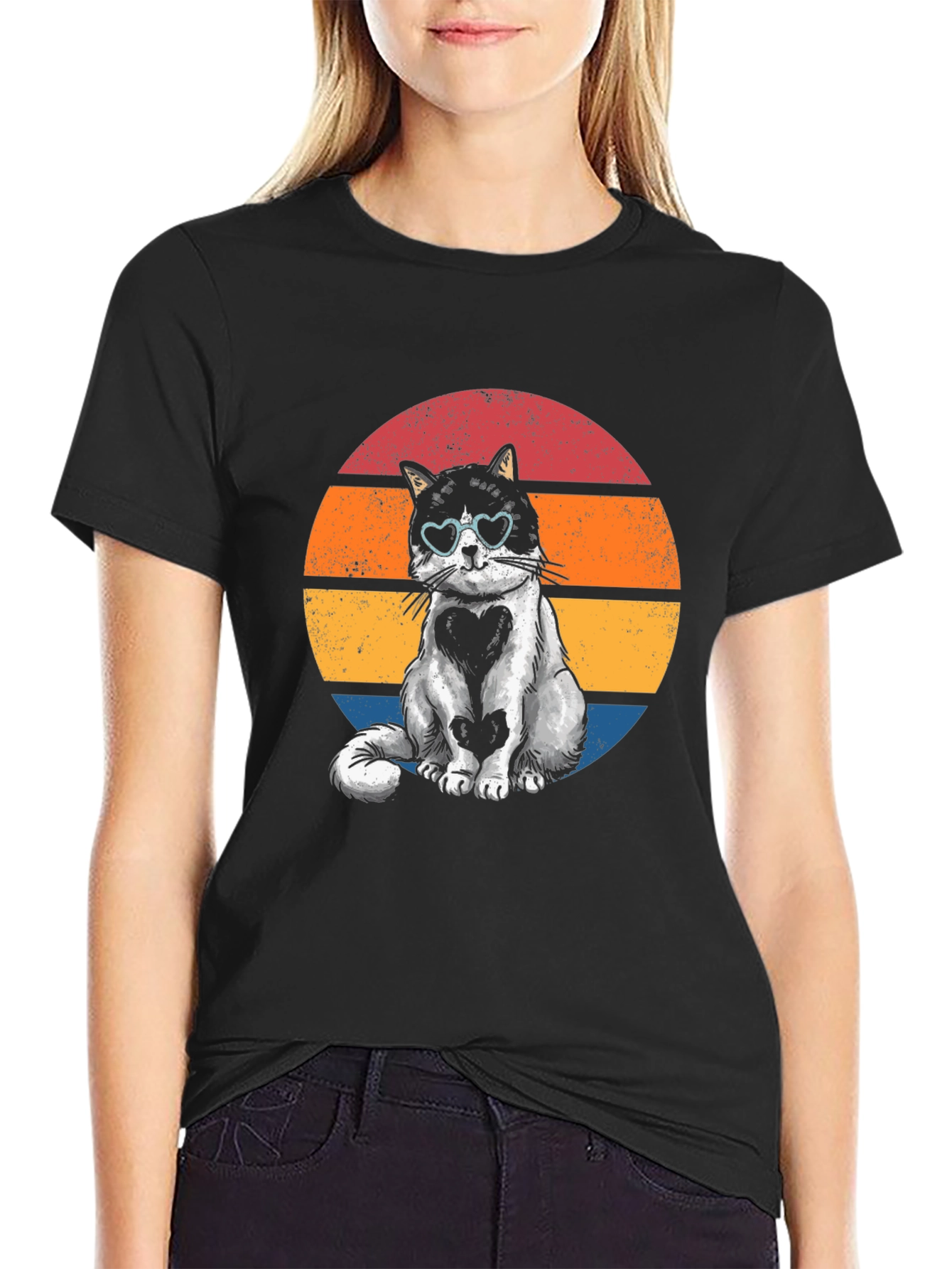 Retro Heart Cat T-Shirt - Cute Pet Lover Tee